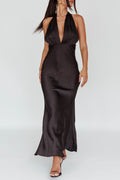 Black Open Back Satin Maxi