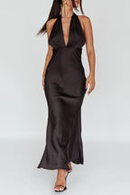 Black Open Back Satin Maxi