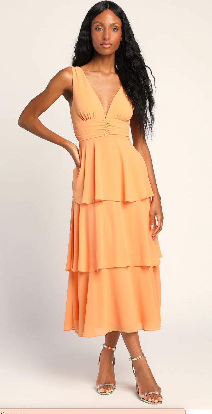 Bright Orange Ruffle Midi