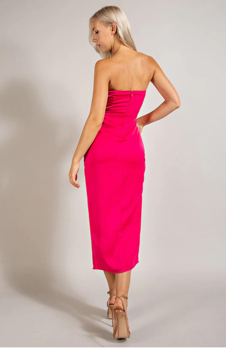 Pink Strapless Twist Midi