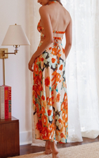 Orange Floral Gold Hoop Center Cut-Out Maxi