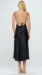 Black Square Neck Satin Midi
