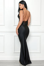 Black Cowl Neck Lace Back Maxi