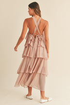 Mauve Ruffle Halter Maxi
