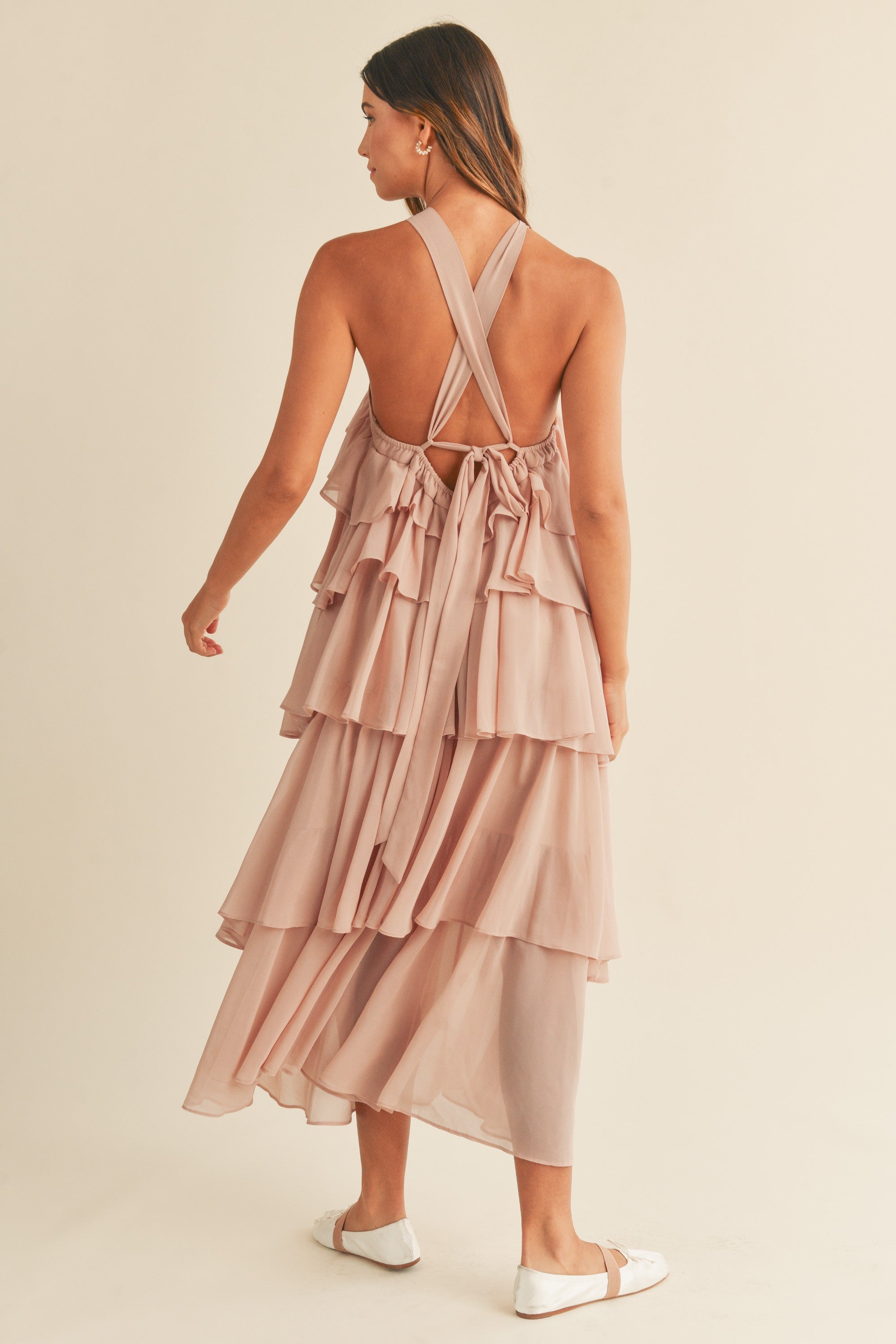 Mauve Ruffle Halter Maxi