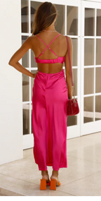 Pink Satin Cut Out Maxi