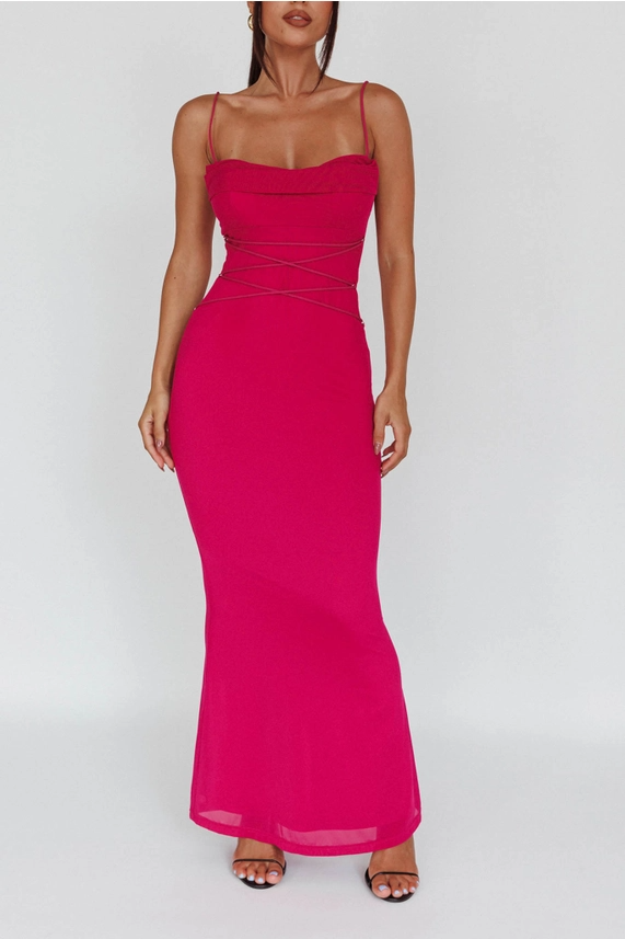 Fuchsia Cinched Lace Up Maxi