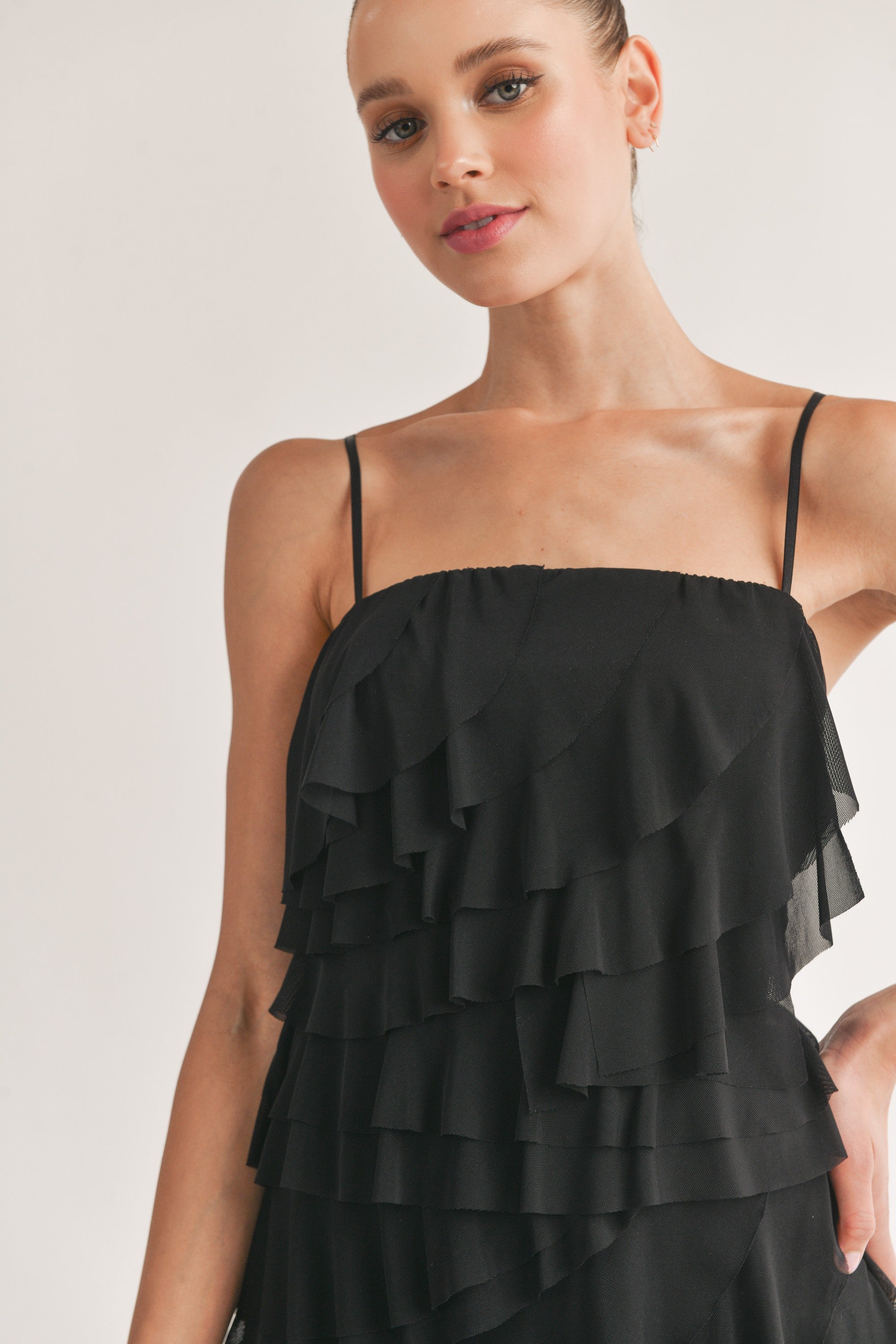 Black Ruffle Layered Mini