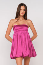 Magenta Strapless Balloon Hem Mini