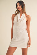 Champagne Satin Open Cowl Back Mini