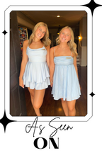 Steel Blue Satin Ruffle Romper