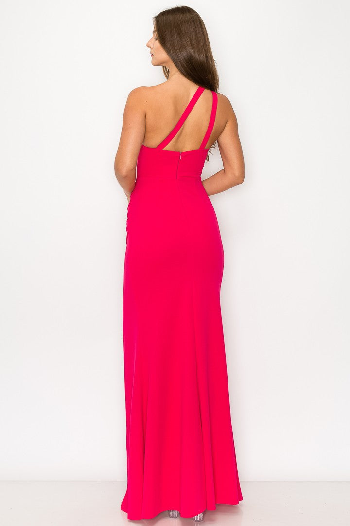 Pink One Shoulder Corset Maxi