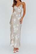 Grey Floral Satin Maxi