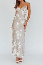 Grey Floral Satin Maxi