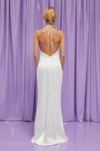 White High Neck Satin Maxi