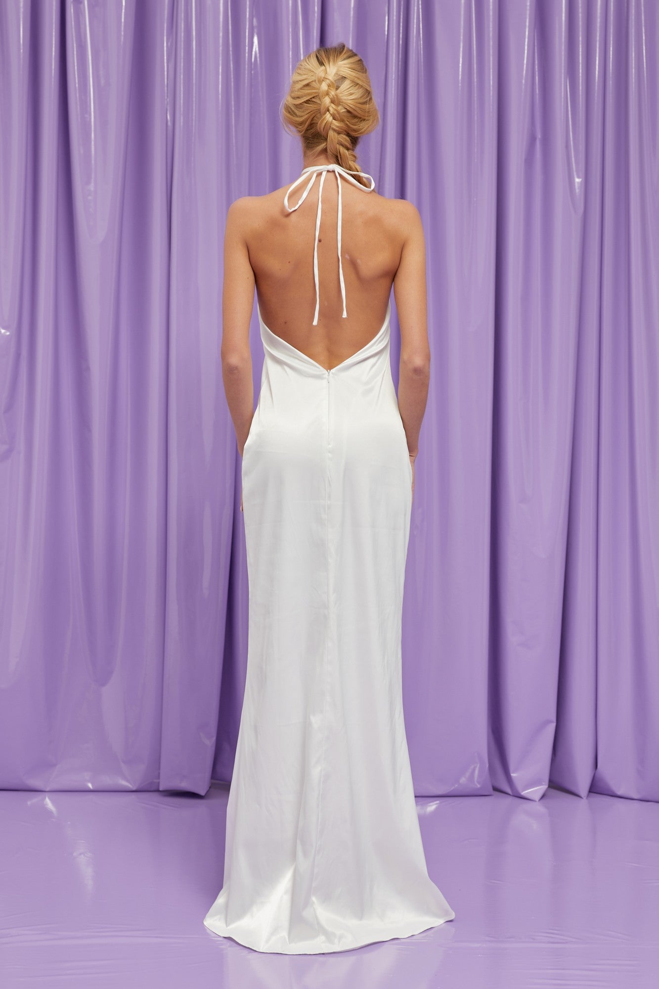 White High Neck Satin Maxi