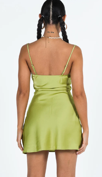 Lime Green Satin Lace Trim Slip Mini