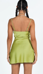 Lime Green Satin Lace Trim Slip Mini