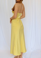 Yellow Strapless Satin Maxi