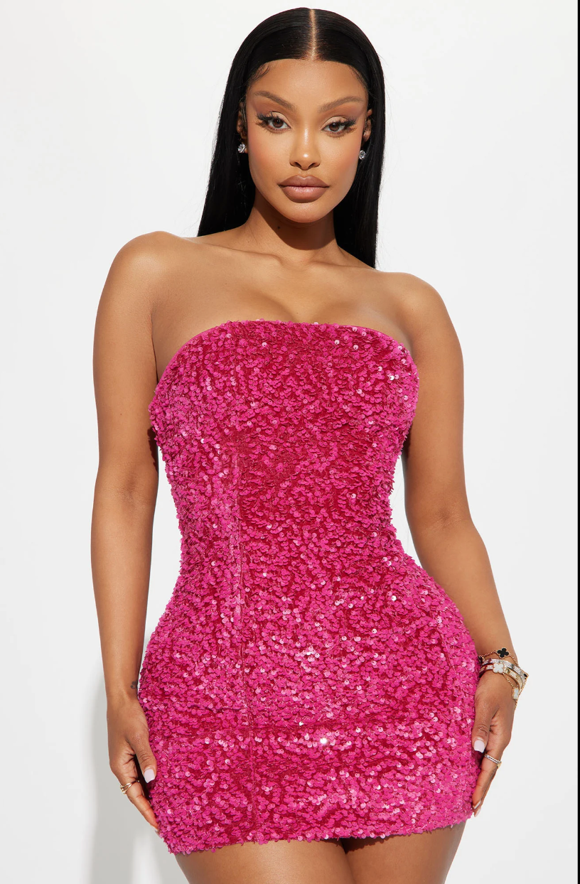 Pink Strapless Sequin Bodycon Mini