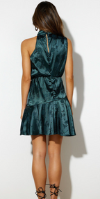 High Neck Floral Satin Mini