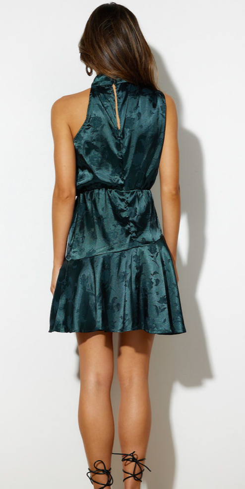 High Neck Floral Satin Mini