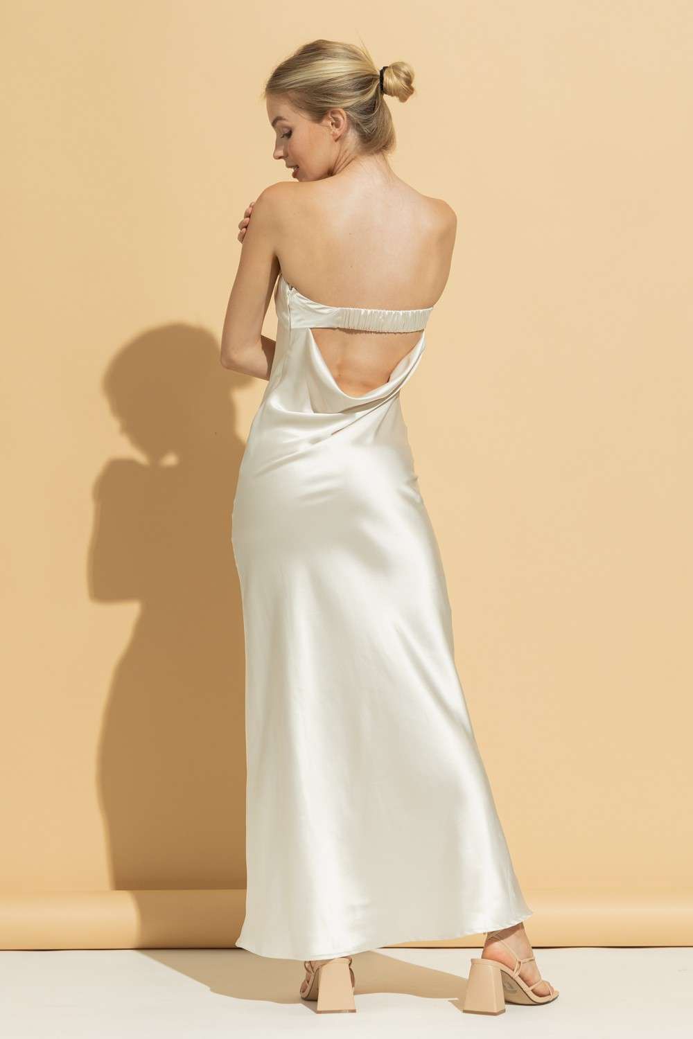 Ivory Strapless Satin Maxi