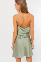 Sage Crossover Rhinestone Satin Mini