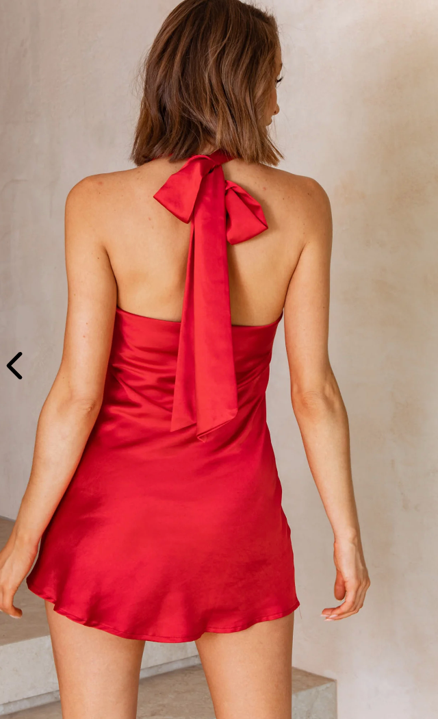 Red Satin Cowl Neck Mini