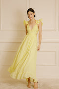 Yellow Ruffle Strap Linen Maxi