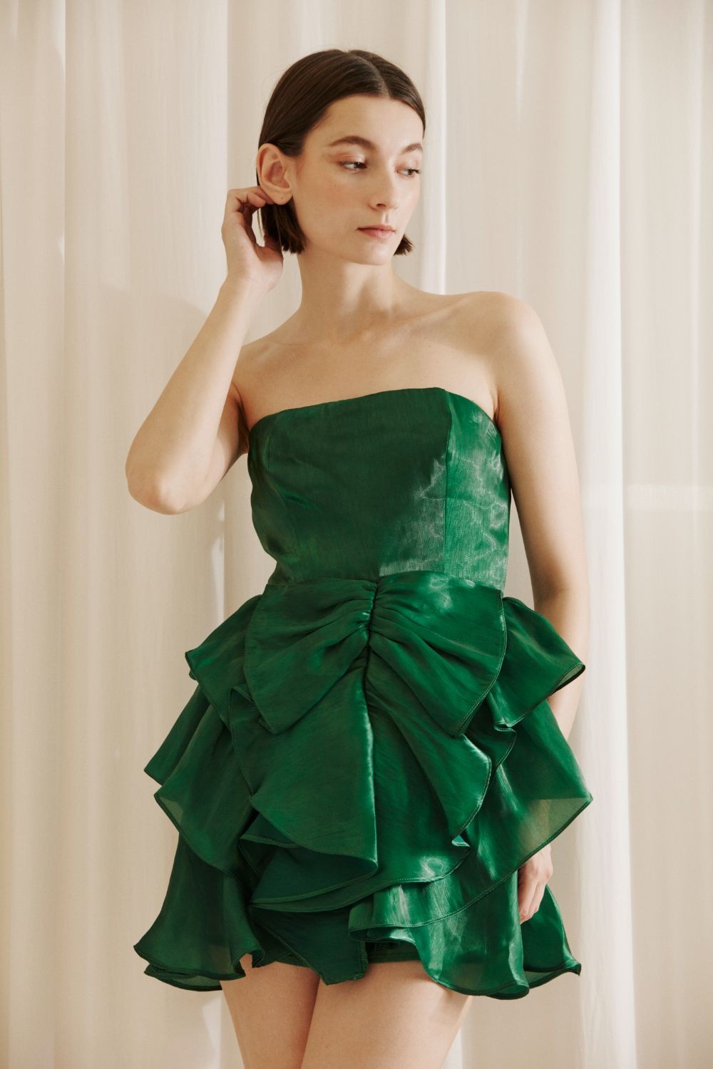 Emerald Chiffon Ruffle Mini