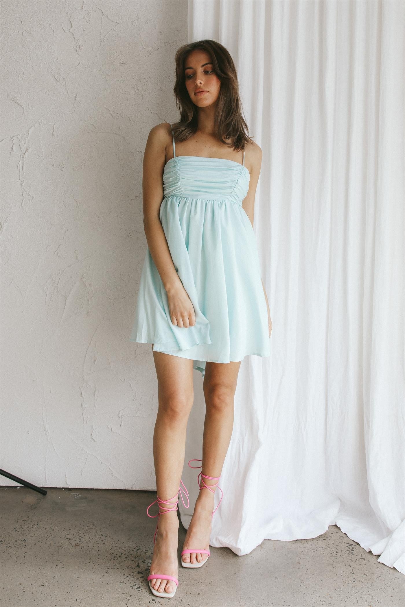 Mint Ruched Bust Satin Mini