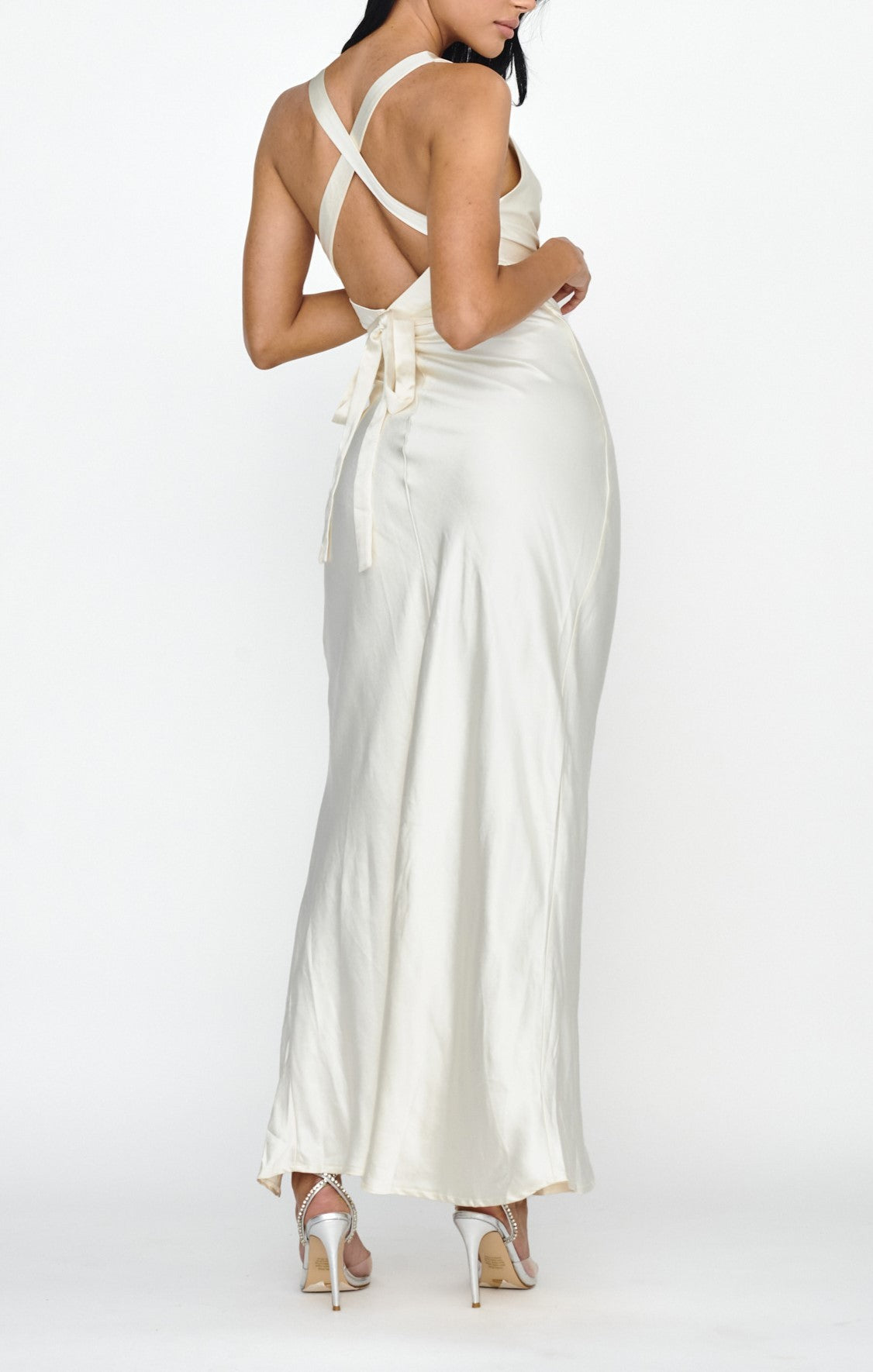 Ivory Asymmetrical Cowl Neck Maxi