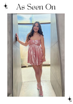 Pink Metallic Strapless Pleated Mini