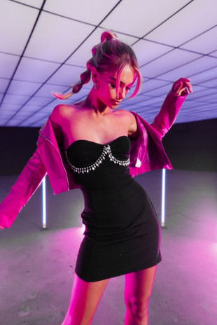 Black Rhinestone Lined Bust