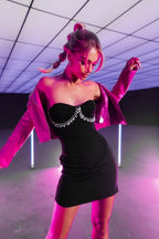Black Rhinestone Lined Bust
