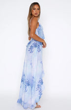 Blue Asymmetrical Patterned Maxi