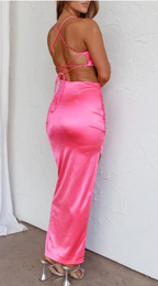 Hot Pink Center Cut-Out Midi