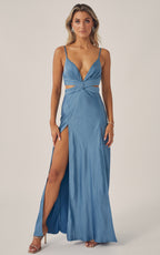 Blue Cut Out High Slit Maxi