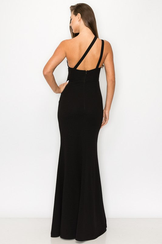 Black One Shoulder Cut Out Maxi