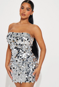 Silver Strapless Large Sequin Mini