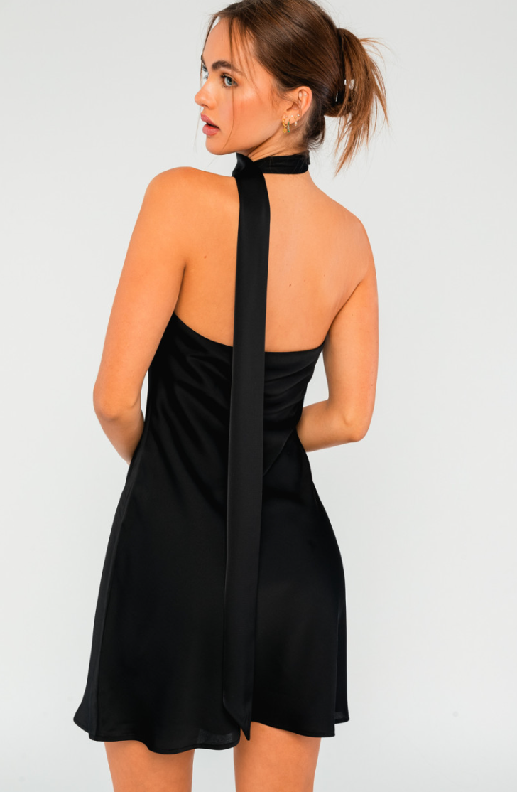 Black Scarf One Shoulder Mini