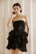 Black Chiffon Strapless Ruffle Bottom Mini