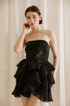 Black Chiffon Strapless Ruffle Bottom Mini