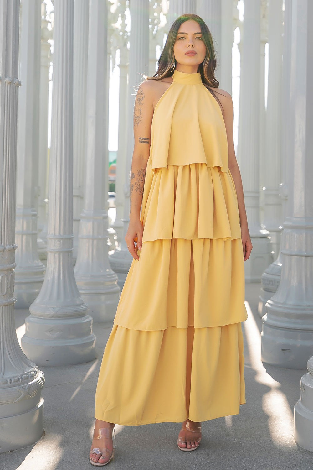 Yellow Layered Open Back Maxi