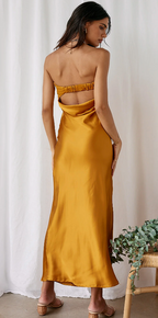 Gold Strapless Satin Maxi