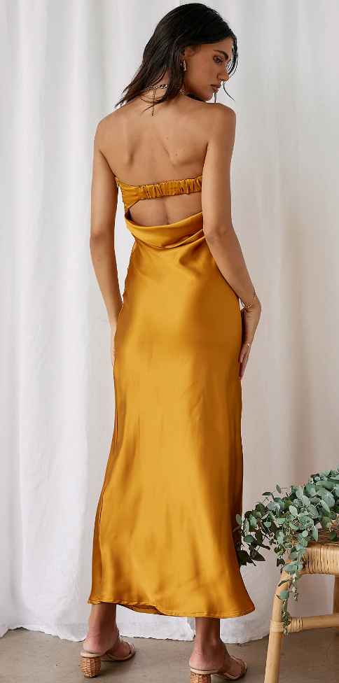 Gold Strapless Satin Maxi