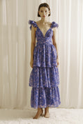 Purple Romantic Floral Ruffle Maxi