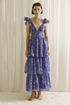 Purple Romantic Floral Ruffle Maxi