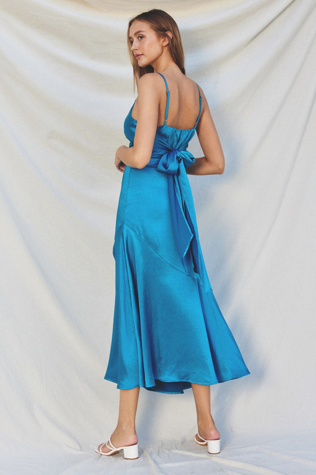 Teal High Slit Satin Midi